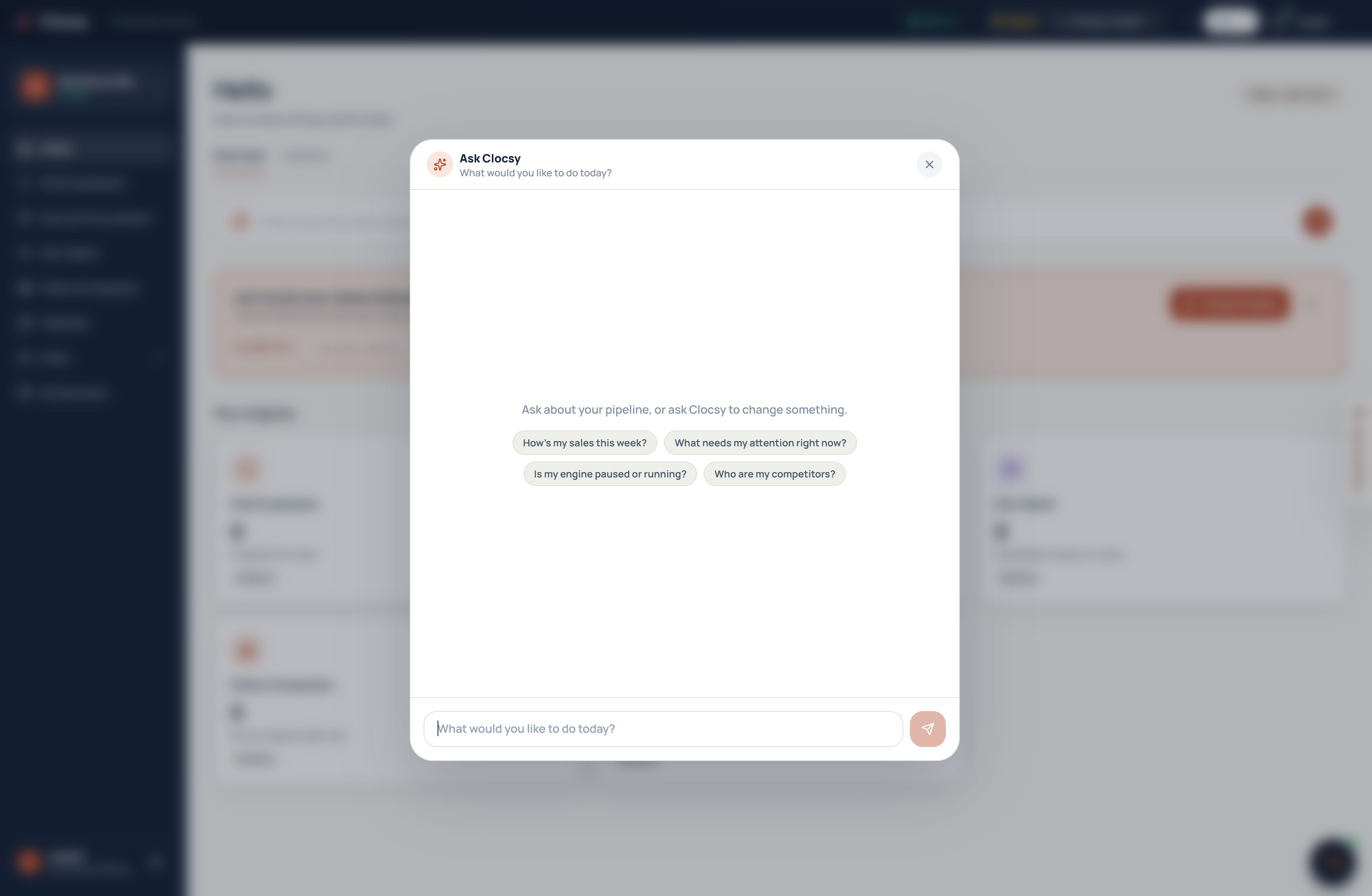 Ask Clocsy workspace assistance preview.